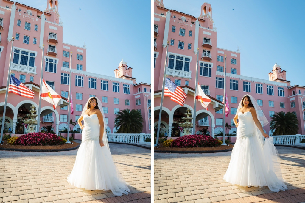 Modern Florida Bride in White Tulle Asymmetrical Mermaid Style Strapless Sweetheart Wedding Dress | The Pink Palace, Historic Beachfront Tampa Bay Wedding Venue The Don CeSar in St. Pete Beach