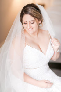 Florida Beauty Bridal Portrait, Spaghetti Strap Lace V Neckline Wedding Dress with Belt and Long Veil | Tampa Bay Wedding Photographer Lifelong Photography Studios