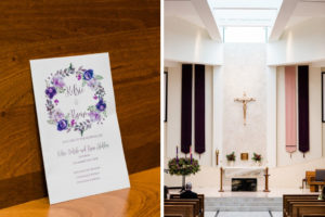 Minimalist, Garden Inspired Purple and Pink Watercolor Floral Wedding Program | Traditional Catholic Wedding Ceremony Venue Our Lady of Lourdes in Clearwater Florida