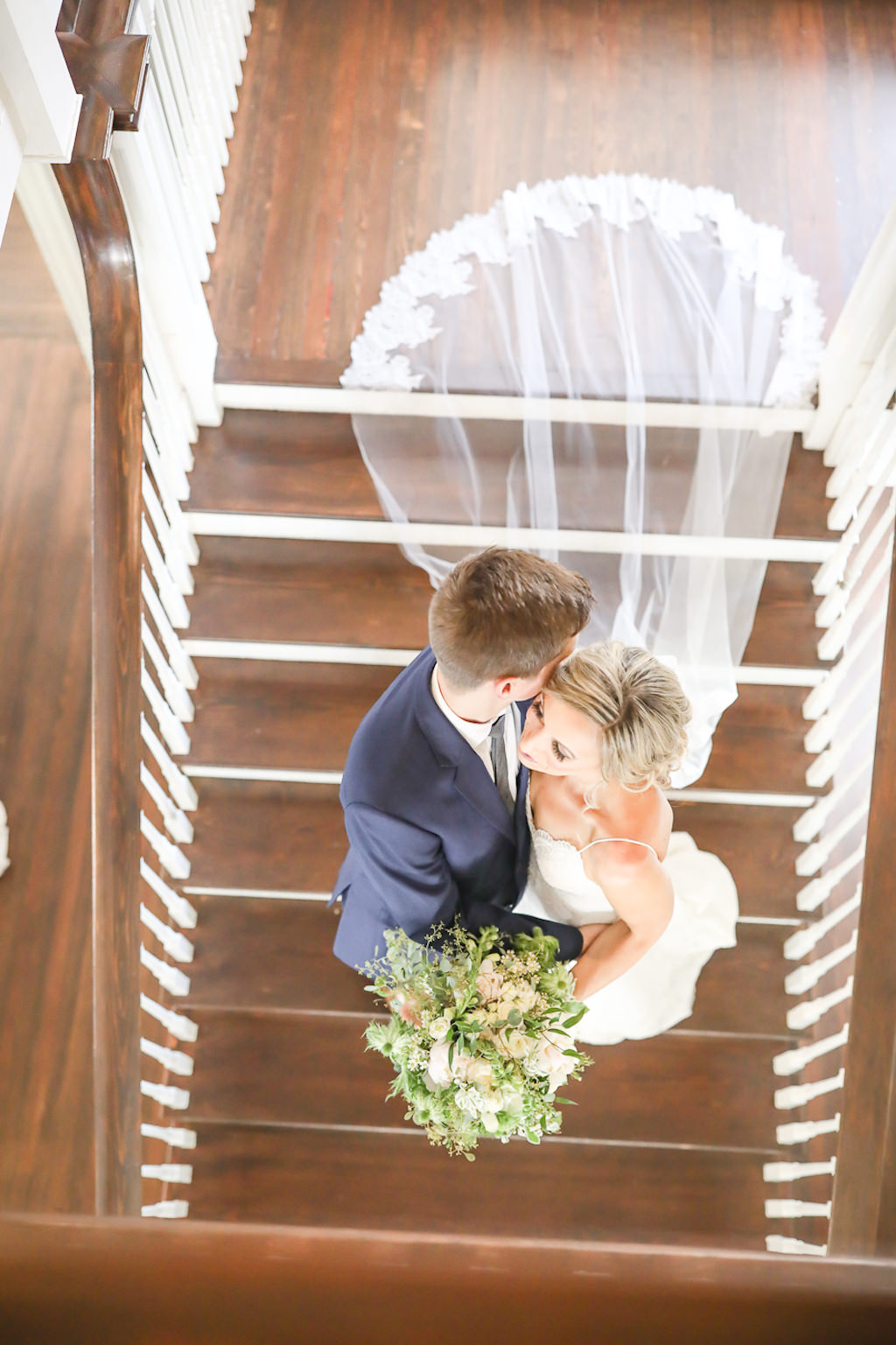 Florida Bride and Groom Unique Creative Wedding Portrait on Staircase | Tampa Bay Wedding Photographer Lifelong Photography Studio