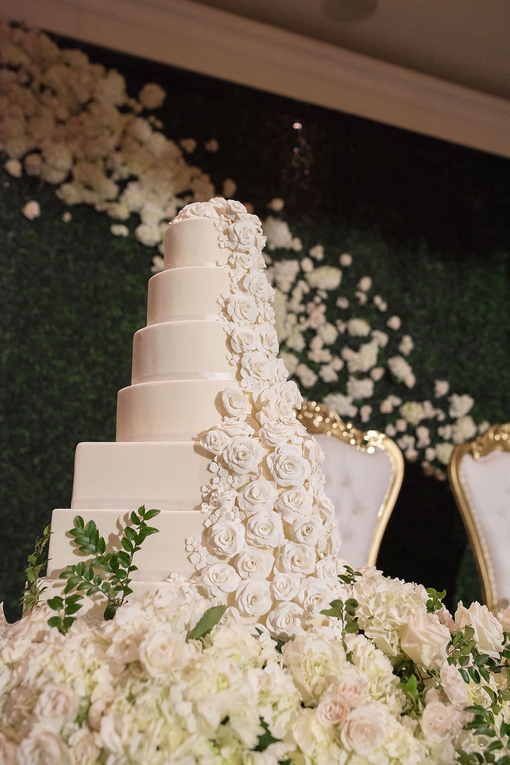 INSTAGRAM Classic, Elegant Seven Tier White Square and Round Wedding Cake with Cascading White Roses | Tampa Bay Wedding Photographer Kristen Marie Photography | Wedding Florist Gabro Event Services | Wedding Day of Coordinator Special Moments Event Planning