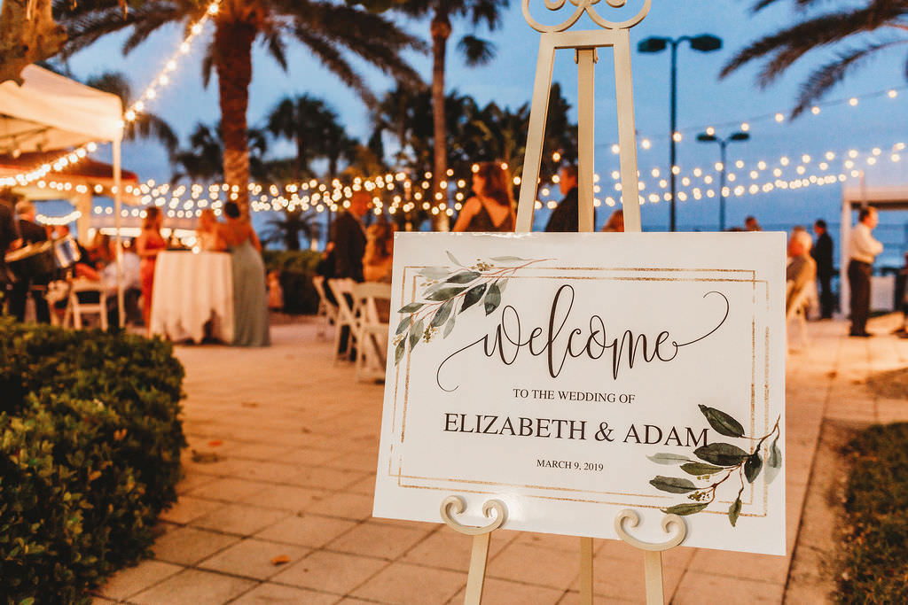 Outdoor Clearwater Beach Wedding Cocktail Hour Signage | Clearwater Beach Wedding Venue Carlouel Yacht Club