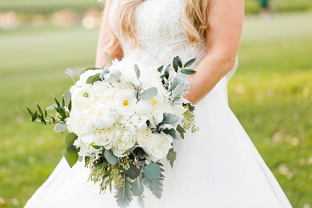 Rustic Elegant White, Ivory, Dusty Miller, Eucalyptus and Greenery Floral Bridal Bouquet