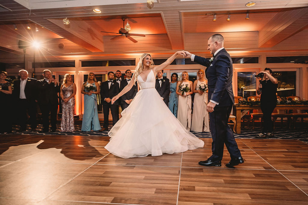 Bride and Groom Wedding Reception First Dance Picture | Clearwater Beach Wedding Venue Carlouel Yacht Club