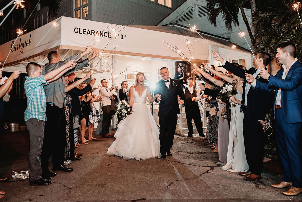 Bride and Groom Sparkler Wedding Reception Exit | Clearwater Beach Wedding Venue Carlouel Yacht Club