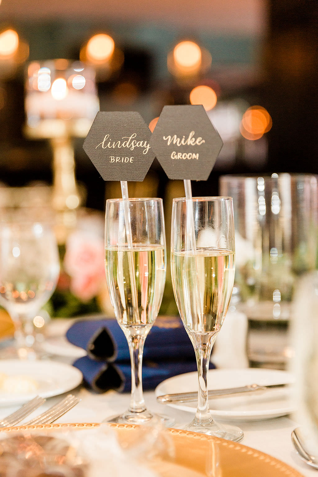 St. Petersburg Elegant Wedding Reception Champagne Flutes with Custom Signange