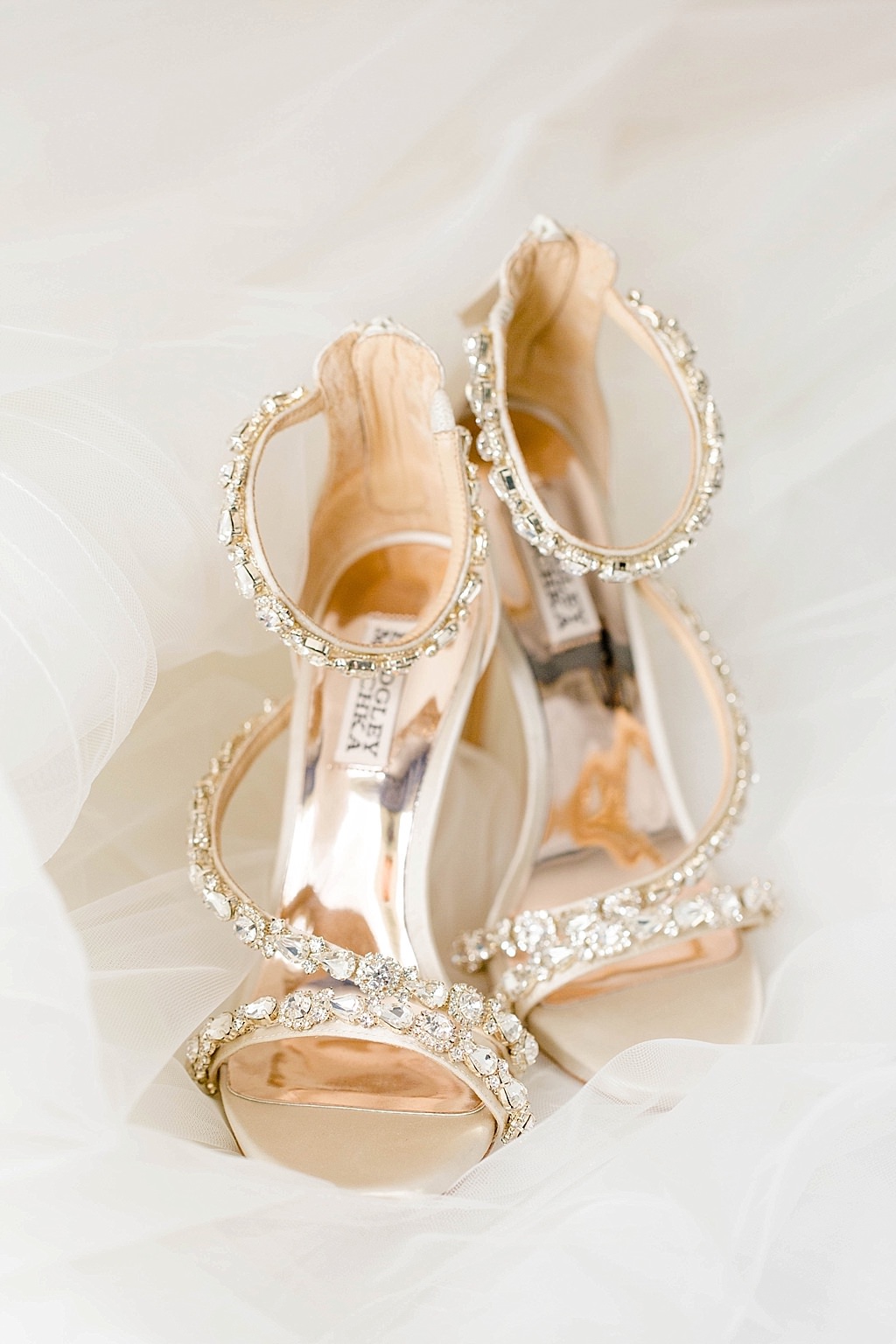 Champagne Gold and Rhinestone Strappy Sandal Wedding Heel Badgley Mischka Shoes