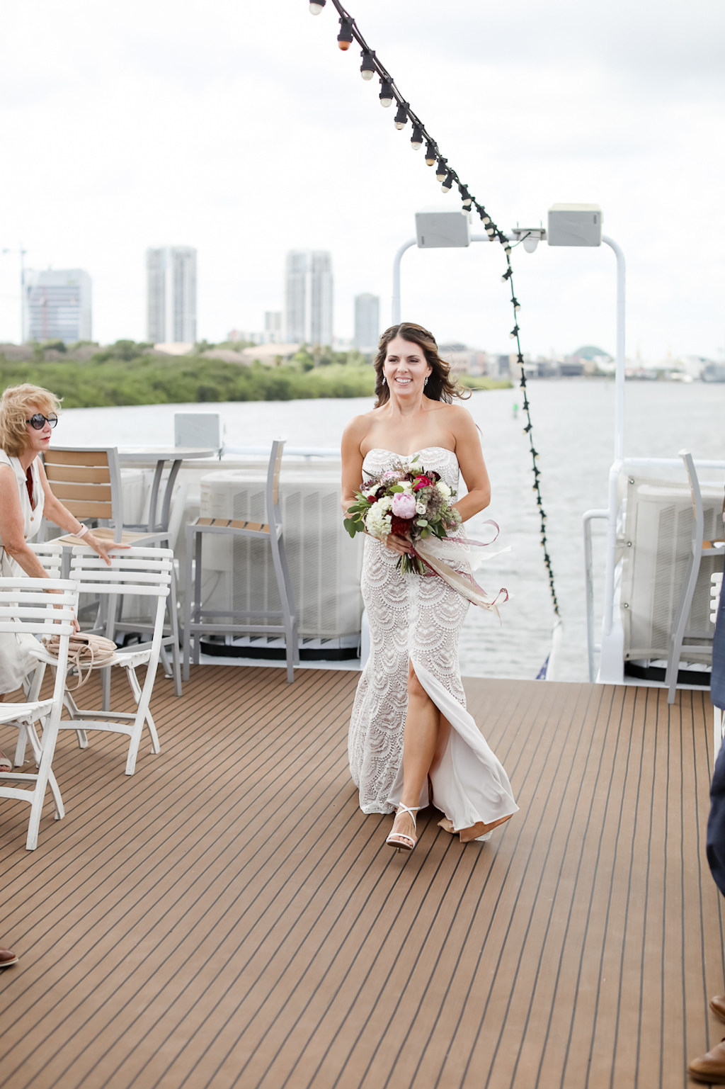 Florida Bride Walking Down the Wedding Ceremony Processional Portrait | Tampa Bay Wedding Photographer Lifelong Photography Studio | Clearwater Beach Waterfront Wedding Venue Yacht Starship