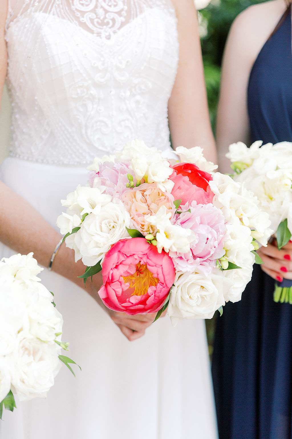 Tampa Bay Bride Wedding Portrait Holding Pink, Ivory, Blush Pink Floral Bridal Bouquet