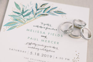 Classic Rustic Elegant Green Leaf Watercolor with Gold Foil Accents Wedding Invitation and Bride Engagement Ring, Wedding Ring and Groom Wedding Ring | Minted Wedding Invite Ideas