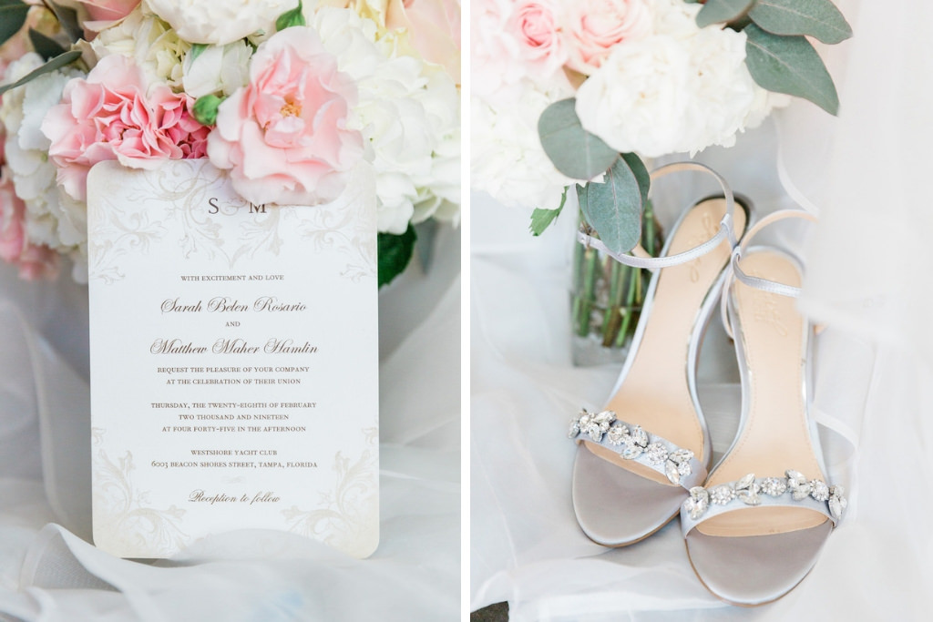 Elegant Classic Wedding Invitation | Silver Rhinestone Strappy Sandal Heel Wedding Shoes