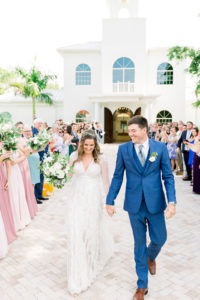 Boho Inspired Florida Bride and Groom Just Married Wedding Exit Processional | Tampa Bay Wedding Ceremony Venue Harborside Chapel | Tampa Bay Wedding Photographers Shauna and Jordon Photography