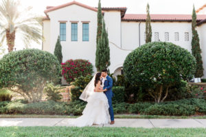 Florida Bride and Groom Outdoor Garden Wedding Portrait | South Tampa Wedding Venue Westshore Yacht Club