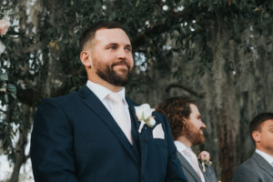 Tampa Groom Reaction to Bride Walking Down the Aisle Wedding Ceremony Portrait