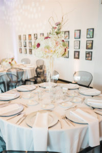 Downtown St. Pete Ivory and Blush Wedding Reception at Salvador Dali Museum | St. Pete Wedding Planner and Florist John Campbell Weddings | Catering by Olympia Catering