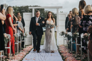 Florida Bride Walking Down the Aisle with Father Rustic Wedding Ceremony Portrait | Wedding Planner Kelly Kennedy Weddings and Events