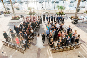 Florida Bride and Groom Wedding Ceremony Processional Portrait | Tampa Waterfront Wedding Venue Westshore Yacht Club