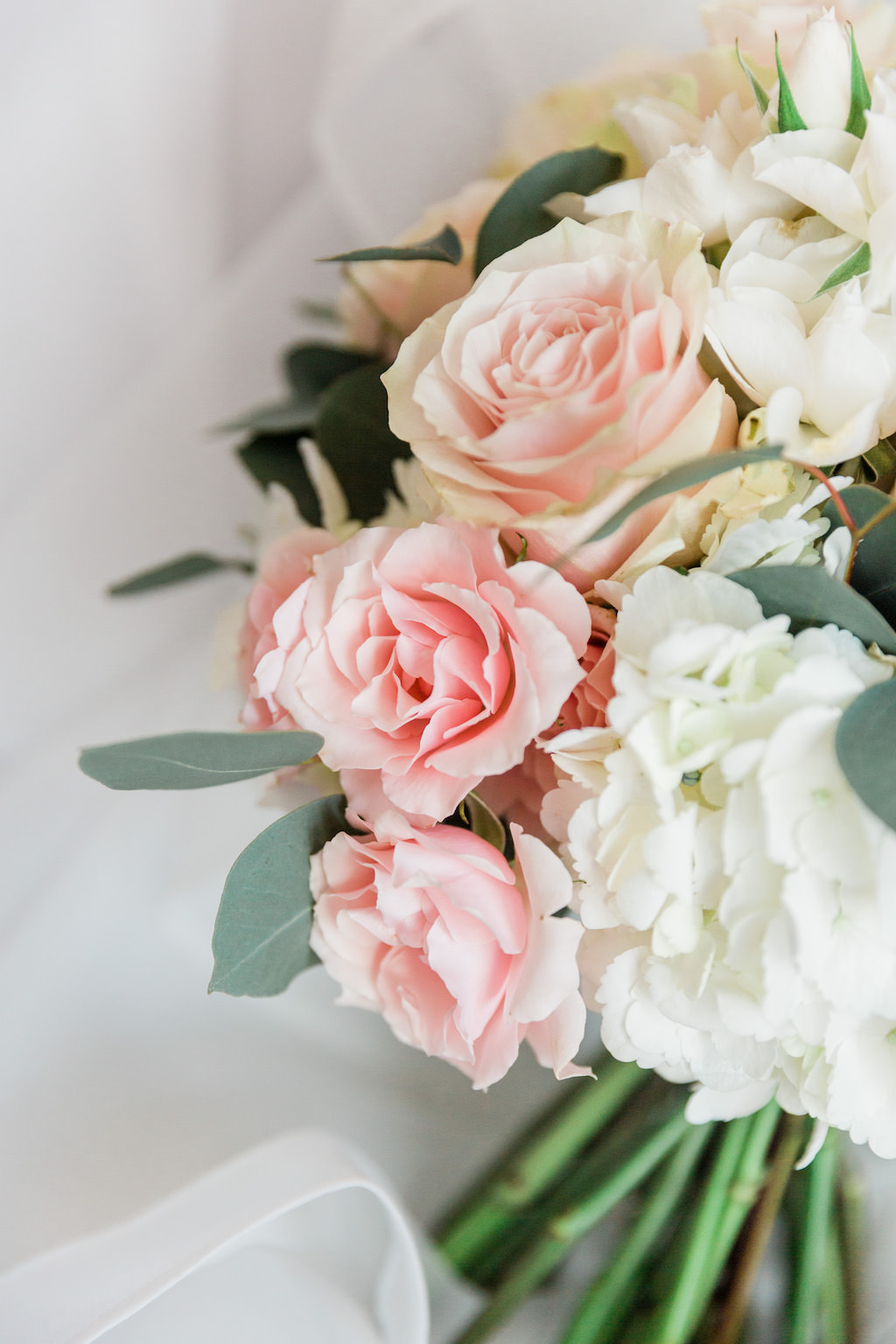 Pastel Pink, White Hydrangeas, Greenery Bridal Floral Bouquet