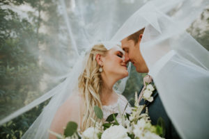 Romantic Creative, Unique Bride and Groom Under Veil Wedding Portrait