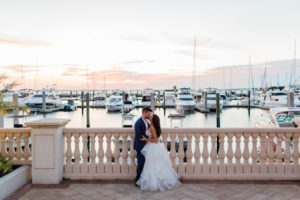 Romantic Sunset Bride and Groom Waterfront Yacht Club Wedding Portrait | Tampa Bay Wedding Venue Westshore Yacht Club