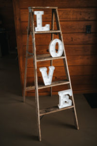 Rustic Chic Wedding Reception Decor, Wooden Ladder with White Marquee LOVE Letters | Wedding Planner Kelly Kennedy Weddings and Events