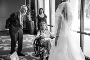 Emotional Tampa Bay Bride with Grandparents Wedding First Look Portrait