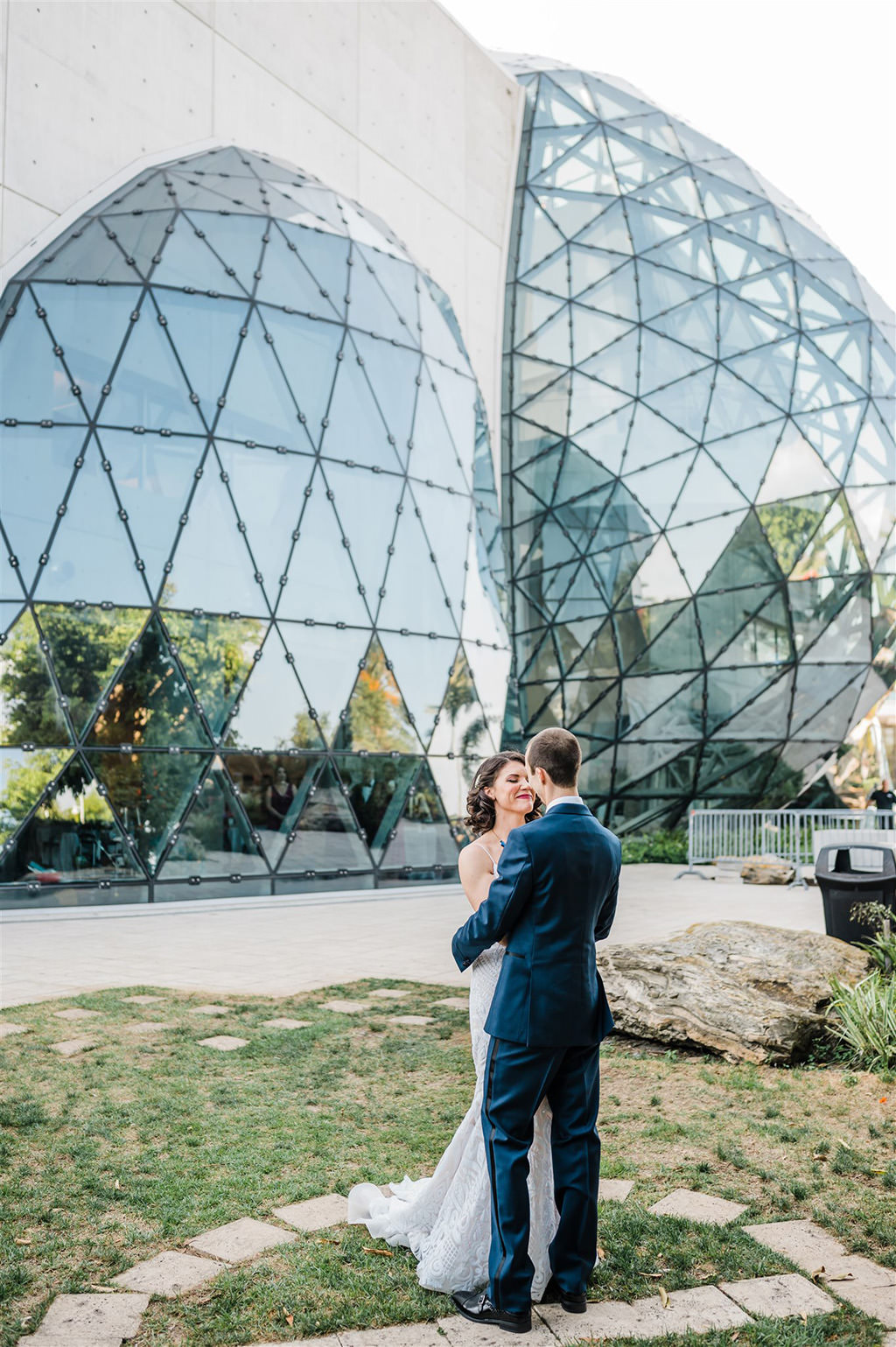 Florida Bride and Groom Outdoor Wedding Portrait Out Front of St. Petersburg Unique Wedding Venue Salvador Dali Museum