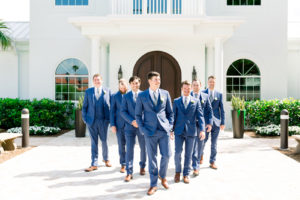 Stylish, Modern Tampa Groom and Groomsmen Portrait, Navy Blue Suits | Tampa Bay Wedding Photographers Shauna and Jordon Photography | Florida Wedding Ceremony Church Venue Harborside Chapel