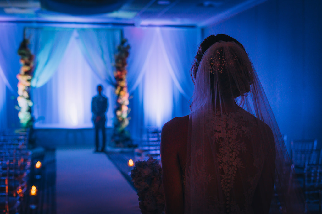 Tampa Bay Bride and Groom Unique Processional Walking Down the Aisle Wedding Ceremony Portrait | Styled Shoot