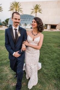 St. Pete Bride and Groom Outdoor Wedding Portrait | Hayley Paige Beaded Wedding Dress