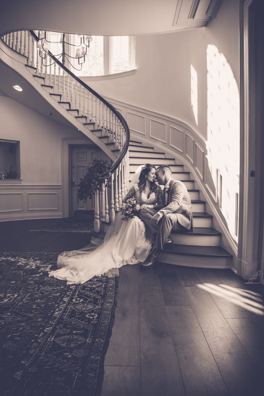 Romantic Bride and Groom Wedding Portrait on Staircase | Wedding Venue Tampa Yacht Club | Florida Luxury Wedding Photographer Luxe Light Images