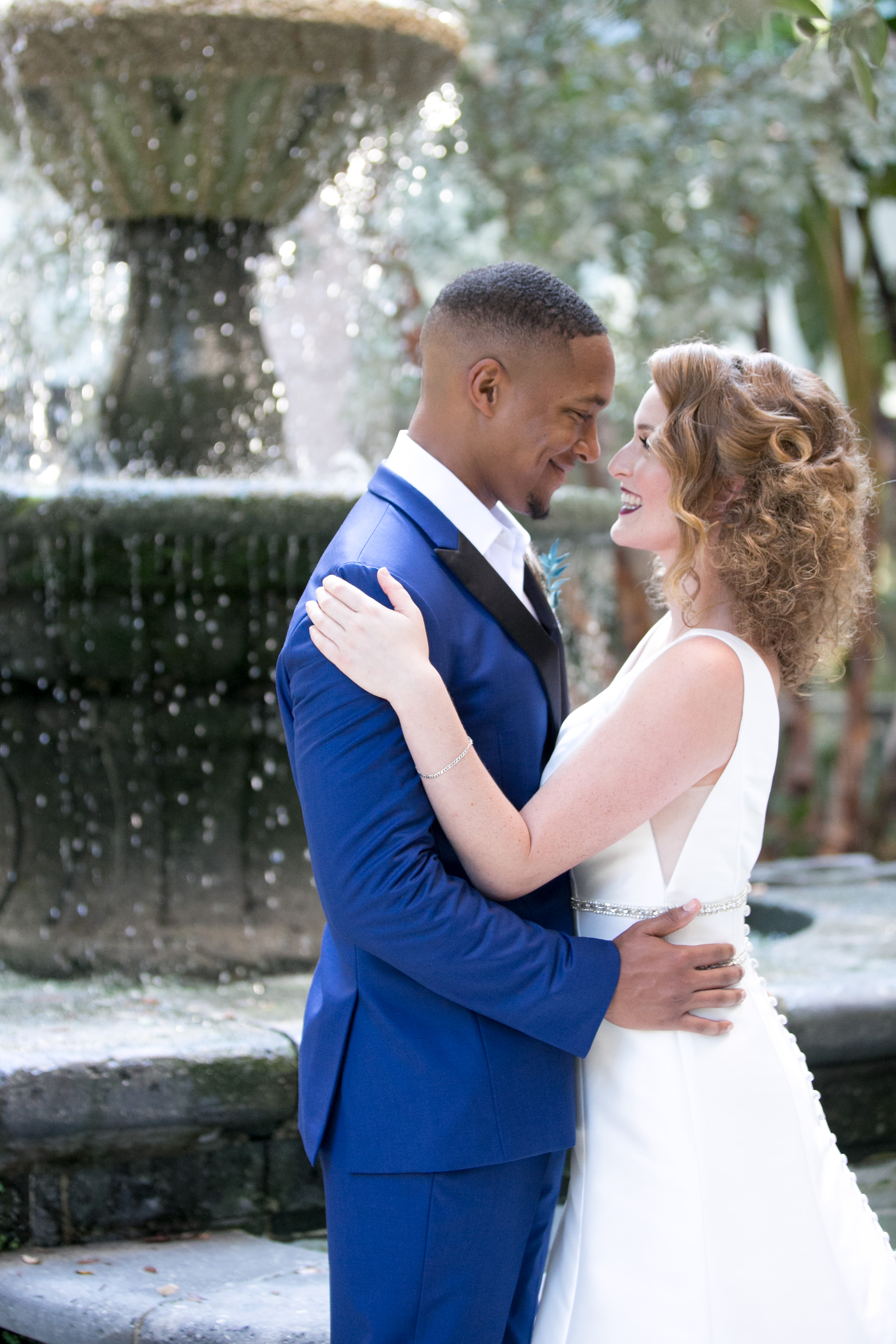 Romantic Classic Bride and Groom Wedding Portrait, Groom in Blue Suit with Black Collar Trim | Tampa Bridal Wedding Dress Boutique Truly Forever Bridal | South Tampa Bridal Hair and Makeup Michele Renee the Studio | Wedding Photographer Carrie Wildes Photography