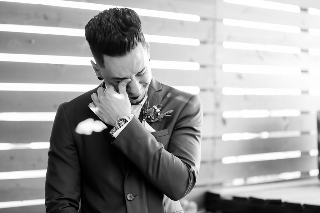 Groom Reaction to Bride Walking Down the Aisle Wedding Ceremony Portrait | Tampa Bay Wedding Photographer Lifelong Photography Studio