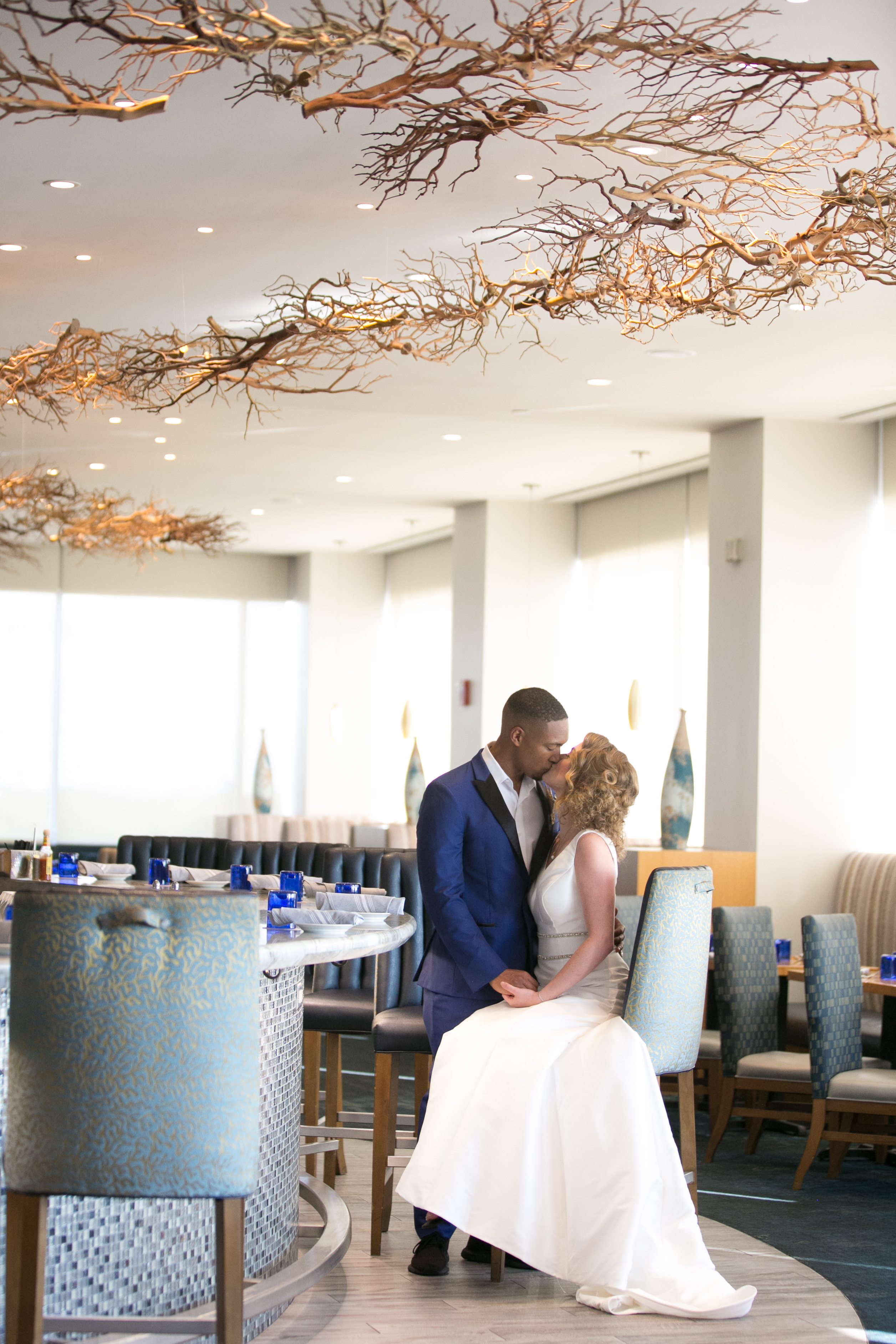 Romantic Bride and Groom Hotel Restaurant with Unique Wood Art Sculpture | Tampa Wedding Venue Centre Club | Wedding Photographer Carrie Wildes Photography