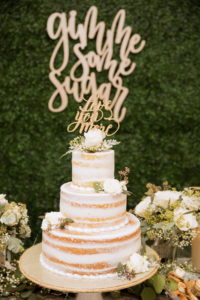 Rustic Elegant Semi Naked Three Tier Wedding Cake Garnished with White Roses | Tampa Bay Wedding Planner Coastal Coordinating