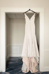 Romantic Hayley Paige Wedding Dress Hanging in Bridal Suite of The Don CeSar in Tampa Bay