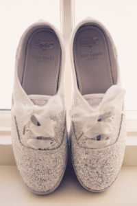 Fun Florida Bride Wedding Shoes, Silver Sparkle Glitter Kate Spade Tennis Shoes | Tampa Bay Wedding Photographer Luxe Light Images