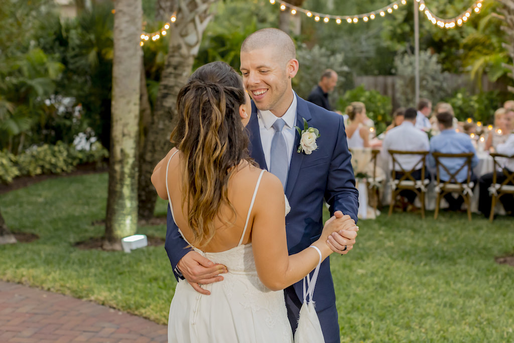 Romantic Tampa Bride and Groom First Dance Outdoor Wedding Portrait