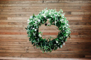 Industrial Boho Chic Wedding Reception Decor, Greenery Wreath | Tampa Wedding Venue CAVU | Wedding Photographer Lifelong Photography Studio | Wedding Planner Special Moments Event Planning