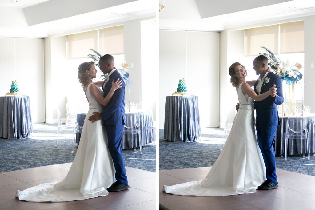 Romantic, Fun Bride and Groom Dancing Wedding Portrait | Wedding Bridal Attire Truly Forever Bridal | Wedding Planner and Florist John Campbell Weddings | Wedding Venue Centre Club | Wedding Photographer Carrie Wildes Photography