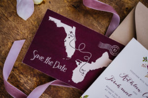 Unique Custom Purple State to State Illustrated Save the Date Wedding Invitation