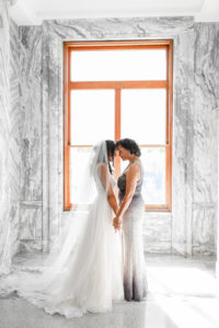 Florida Bride and Mother Wedding Portrait at Tampa Hotel Wedding Venue with White and Gray Marble Walls Le Meridien | Tampa Bay Wedding Photographer Lifelong Photography Studio