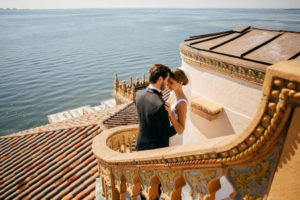 INSTAGRAM Classic Bride and Groom on Majestic Outdoor Staircase at Waterfront Sarasota Wedding Venue Ca d’Zan at The Ringling Museum | Tampa Bay Wedding Hair and Makeup Femme Akoi Beauty Studio