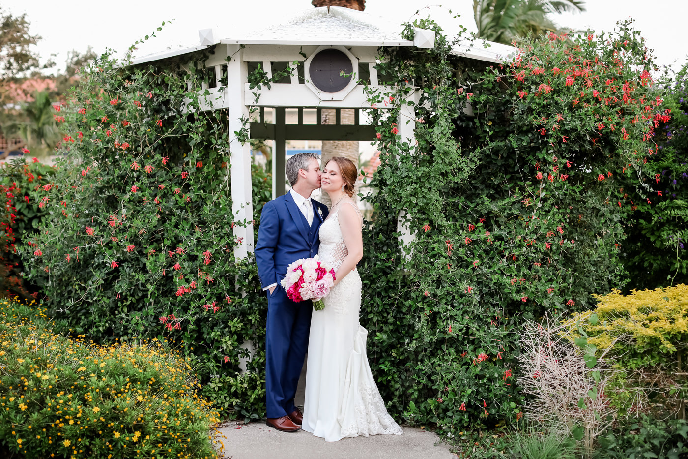Romantic Bride and Groom Garden Wedding Portrait | Tampa Bay Wedding Photographer Lifelong Photography Studios | St. Pete Wedding Venue Isla Del Sol Yacht and Country Club