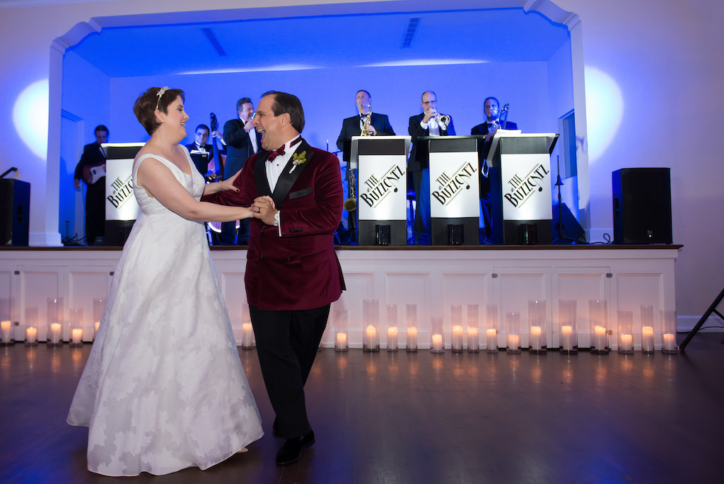 Fun Bride and Groom First Dance to Live Band Wedding Portrait | Tampa Bay Wedding Photographer Carrie Wildes Photography | Ballroom Wedding Venue The Orlo House