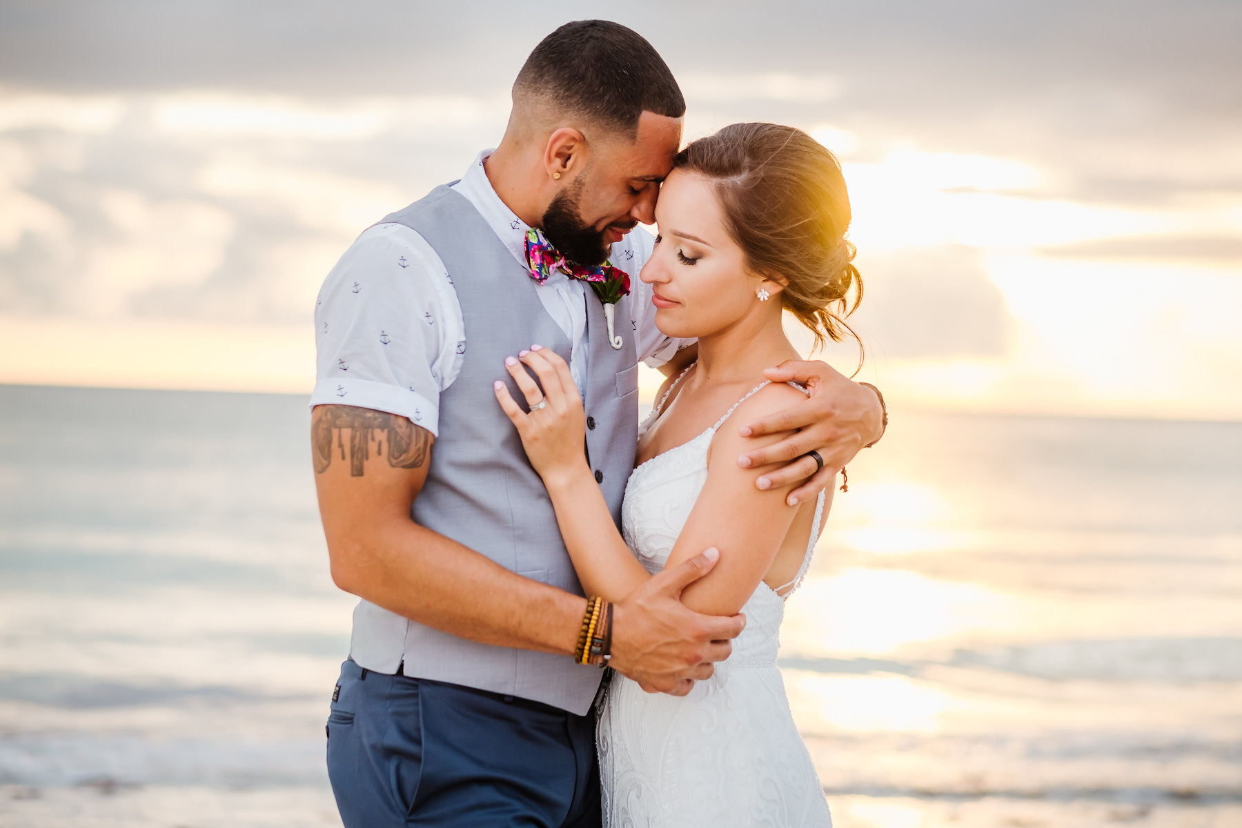 Clearwater Beach Bride and Groom Sunset Intimate Waterfront Wedding Portrait