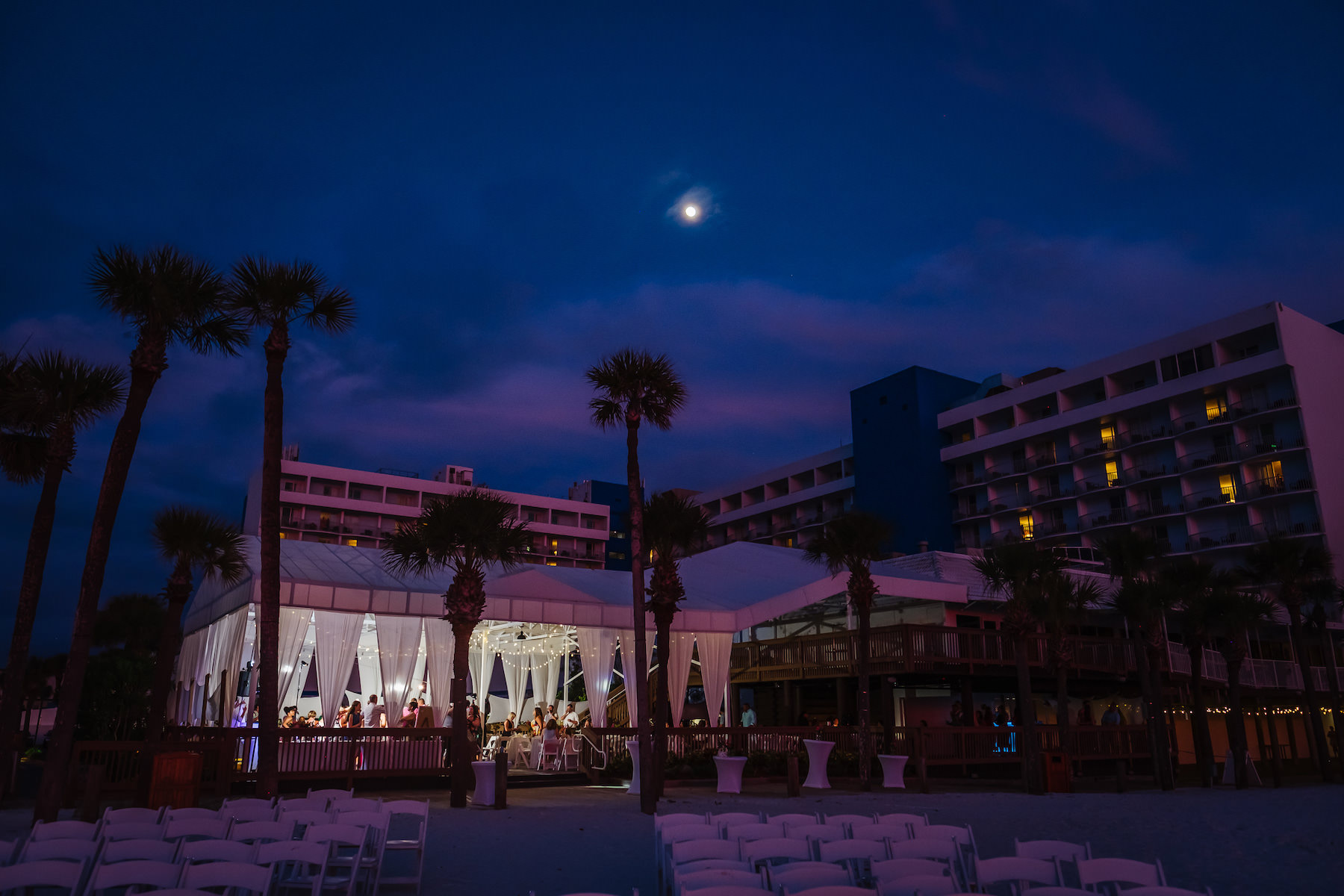 Night Portrait of Florida Waterfront Hotel Wedding Venue Hilton Clearwater Beach Resort and Spa