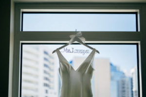 Classic V Neckline Wedding Dress on Custom Bridal Last Name Hanger