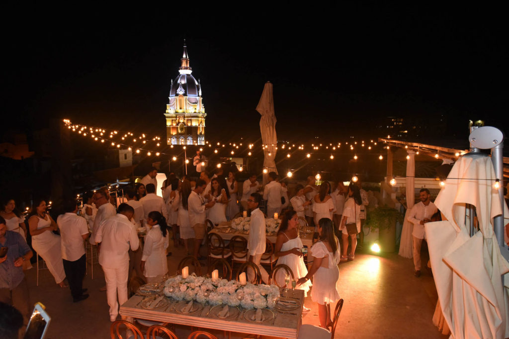 Walled City Old Town Cartagena, Colombia with Cathedral Backdrop from Movich Hotel Rooftop Wedding Reception | Destination Wedding and Honeymoon Travel Tips | Photographer: Pedraza Producciones