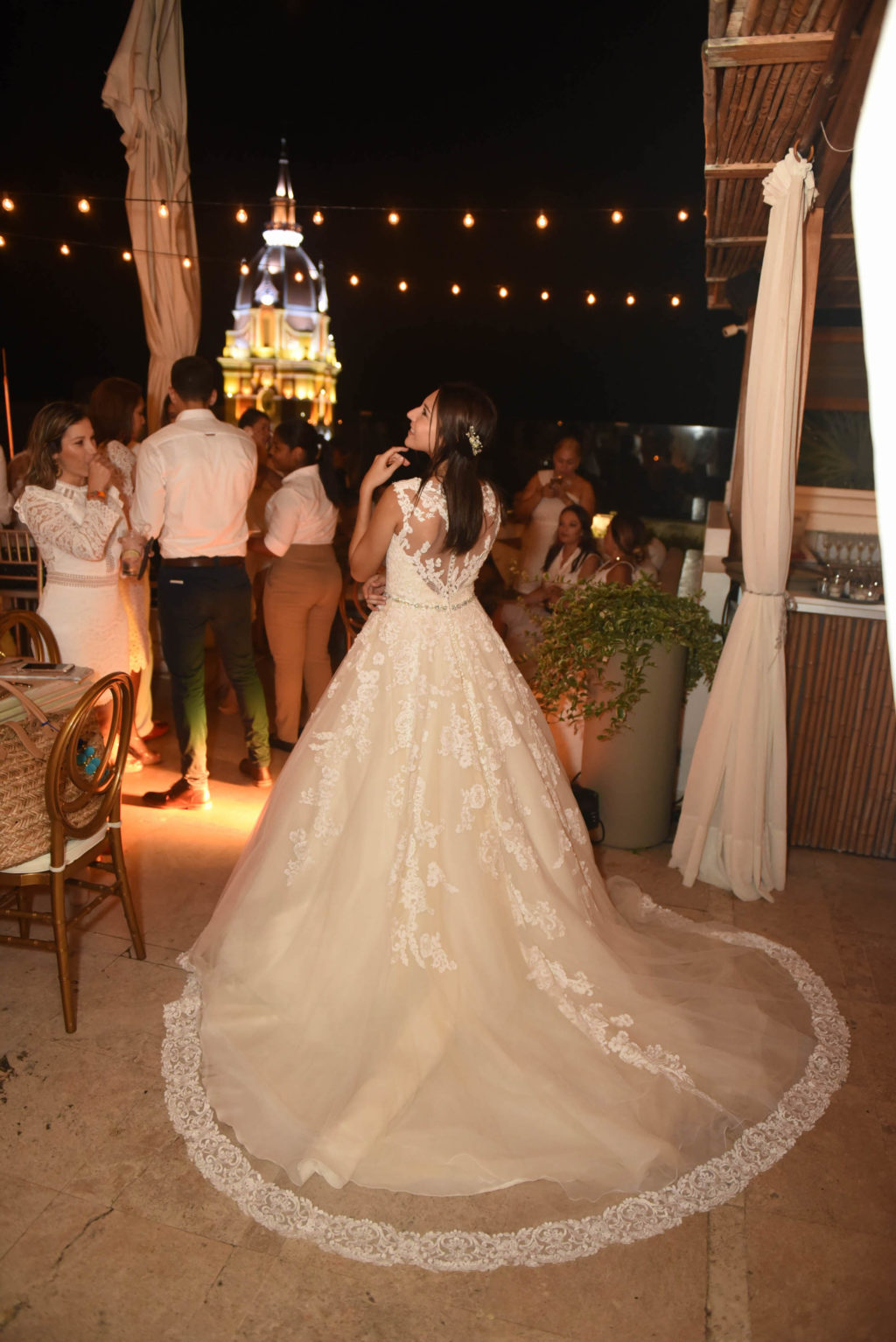 Walled City Old Town Cartagena, Colombia with Cathedral Backdrop from Movich Hotel Rooftop Wedding Reception | Destination Wedding and Honeymoon Travel Tips | Photographer: Pedraza Producciones